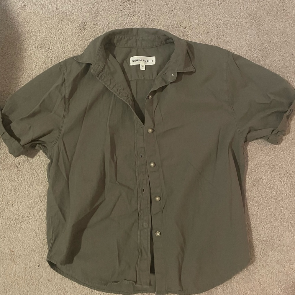 Aritzia Sage Green Denim Forum shirt. Size XS